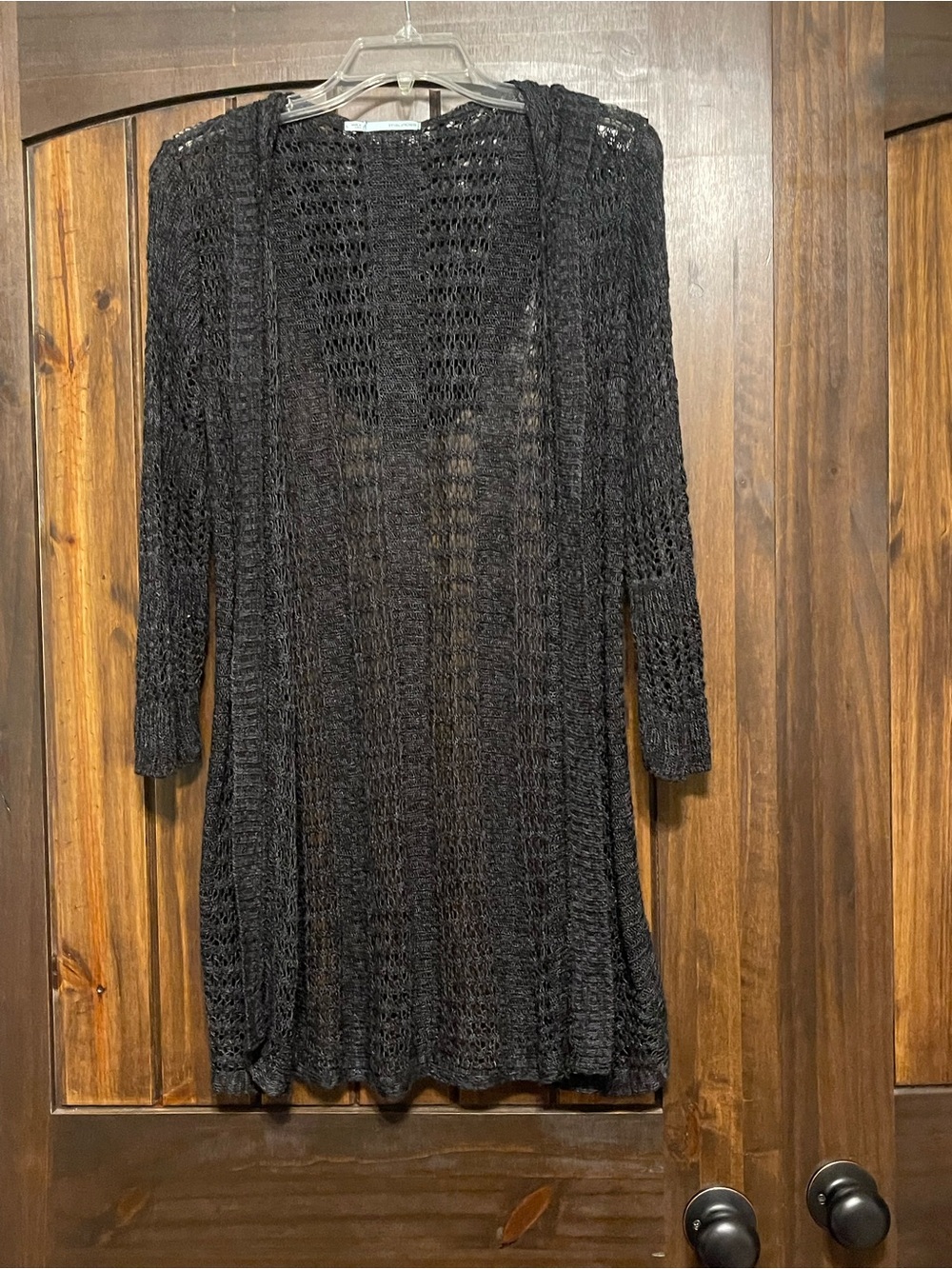 Maurices Black Open Weave Long Cardigan